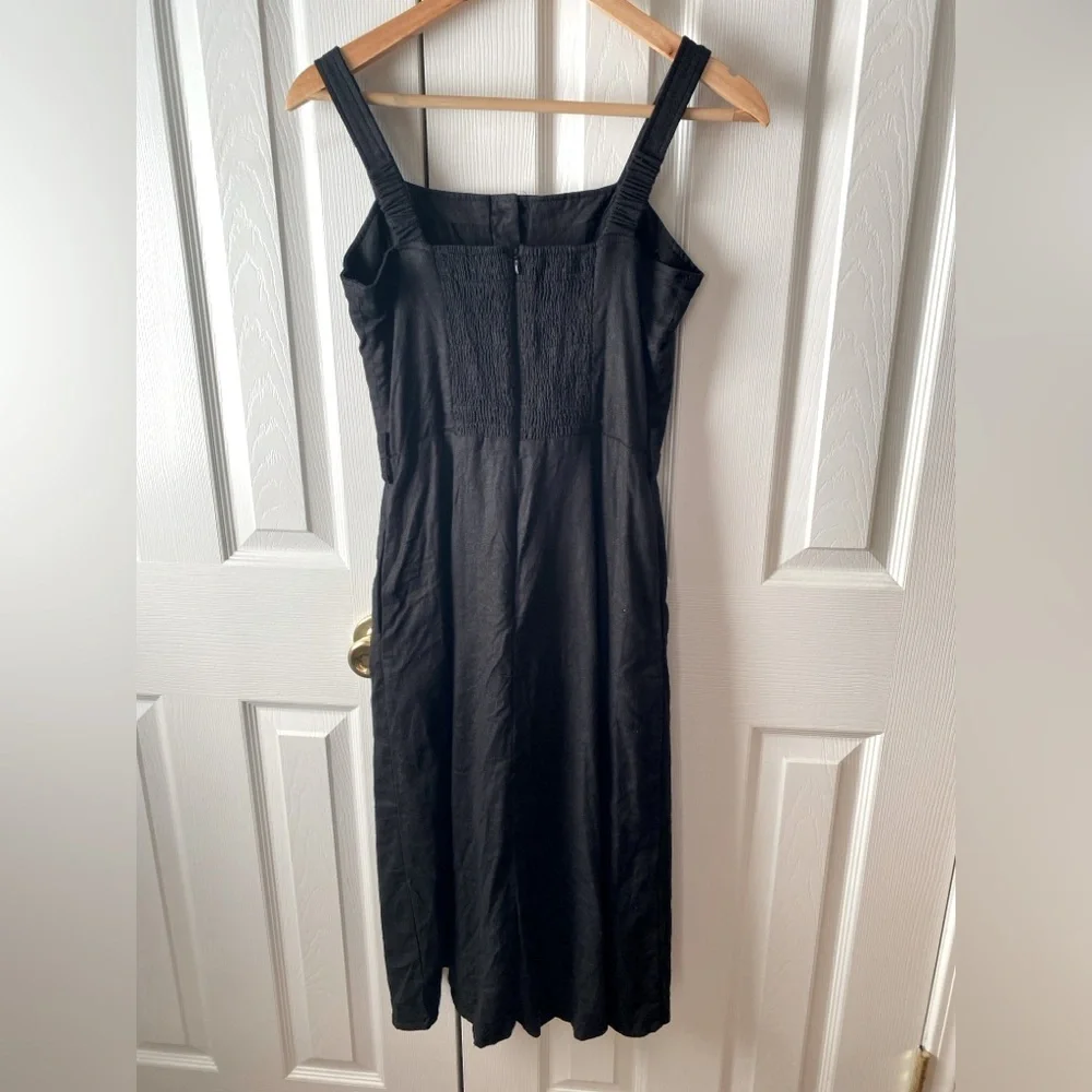 RESET by JANE‎ Black Linen Blend Lagenlook Square Neck Fit n Flare Midi Dress M
